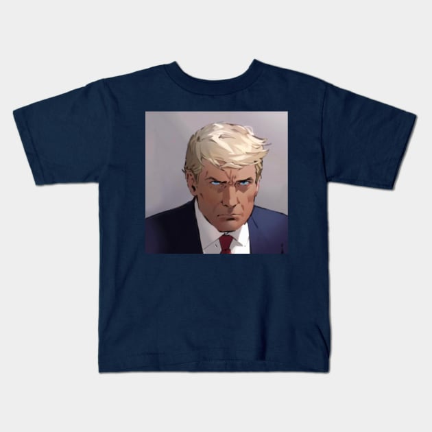 Trump Anime Cartoon Mugshot Kids T-Shirt by GreenGuyTeesStore